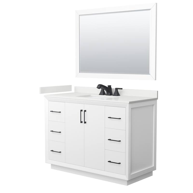 Wyndham Collection WCF414148S-QTZ-US3M46 Strada 48" Free Standing - White / White Quartz Top / Matte Black Hardware