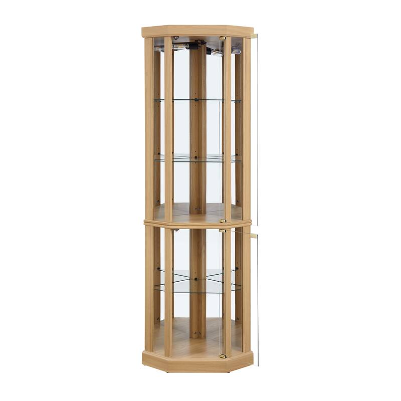Corner Glass Cabinet Lighted Curio Cabinet Corner Display Case, Antique collection, Wine, Bar Glass Storage Light Included