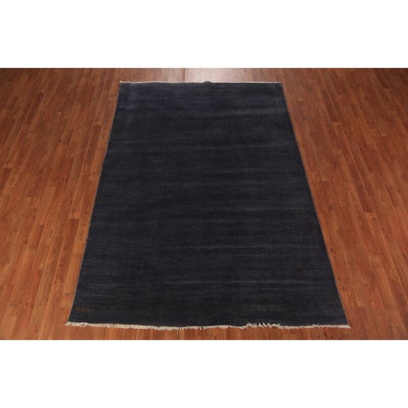 Navy Blue Gabbeh Modern Area Rug Handmade Wool Carpet - 5'6" x 7'10"