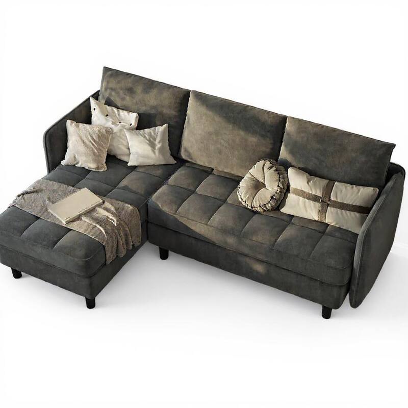 L-Shaped Chenille Convertible Sofa Couch, with Hidden Storage - Dark Grey