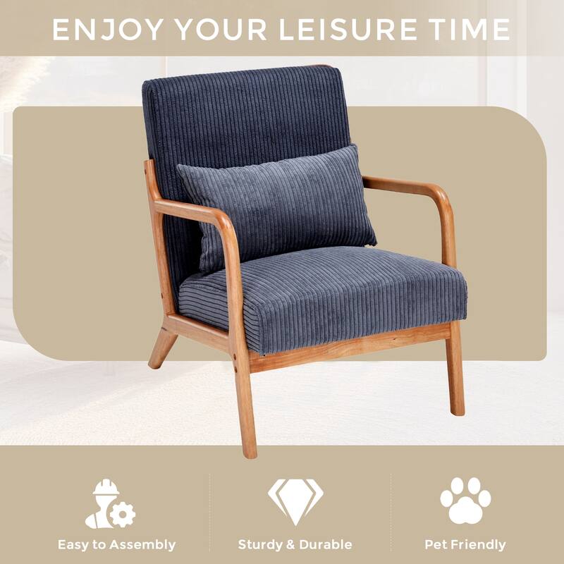 Homefun Corduroy Upholstered Mid-Century Modern Wood Frame Single Armchair for Living Room