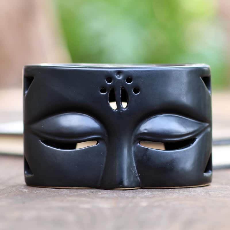 Novica Handmade Warming Buddha In Black Ceramic Oil Warmer