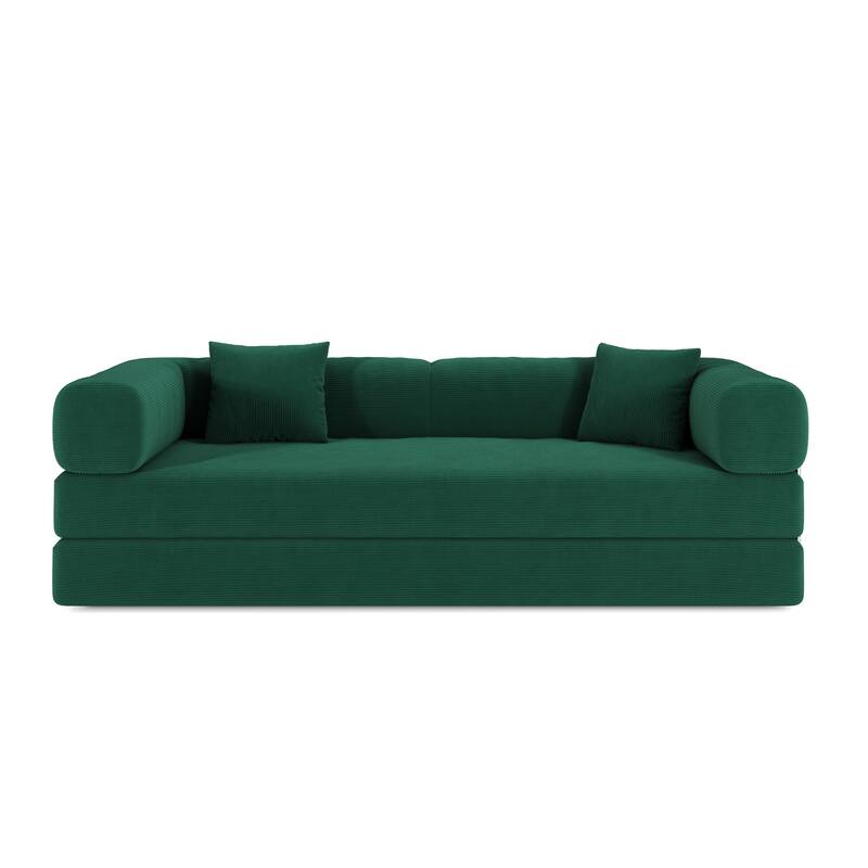 Modular Convertible Sleeper Sofa Bed, Corduroy Fabric Compression Sofa, Floor-Standing Sofa Bed with Armrests & Backrest
