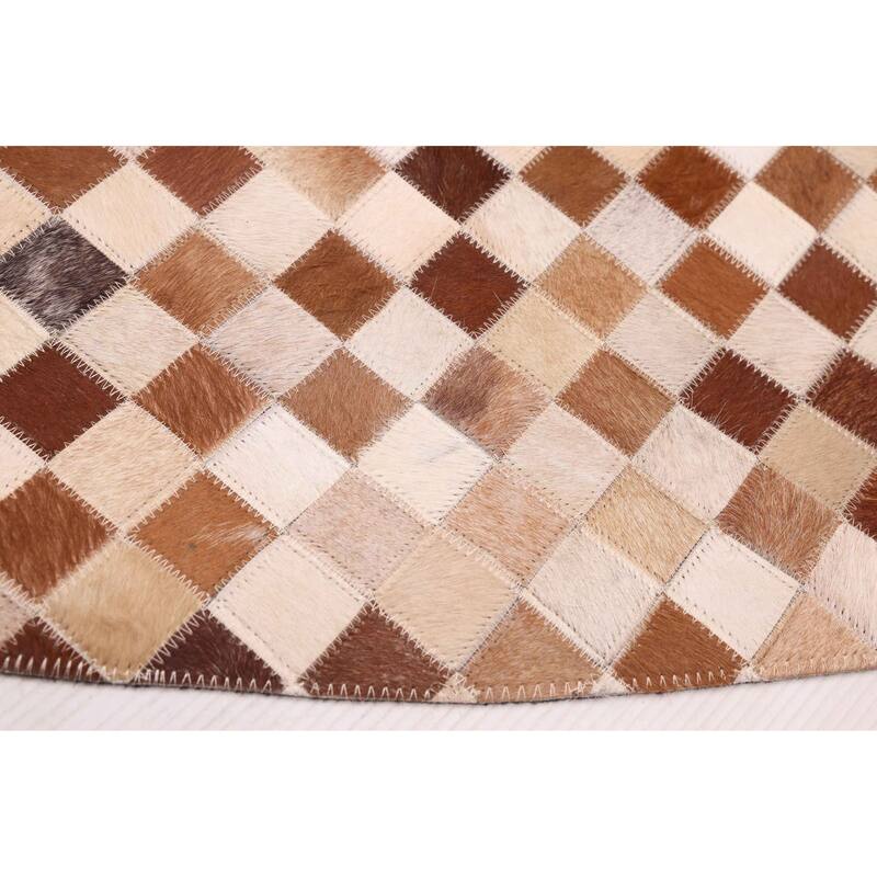 ECARPETGALLERY Handmade Cowhide Patchwork Brown Leather Rug - 7' x 7'
