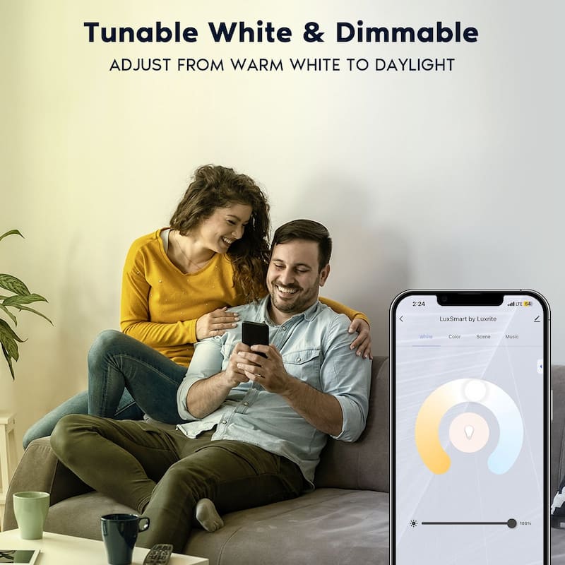 Luxrite 4 inch Square Smart LED Recessed Lighting, RGBW Color Changing, WiFi and Voice Control, Alexa and Google 4-Pack