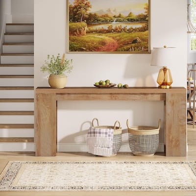 70.9" Extra Long Farmhouse Console Table Light Oak Brown Finish
