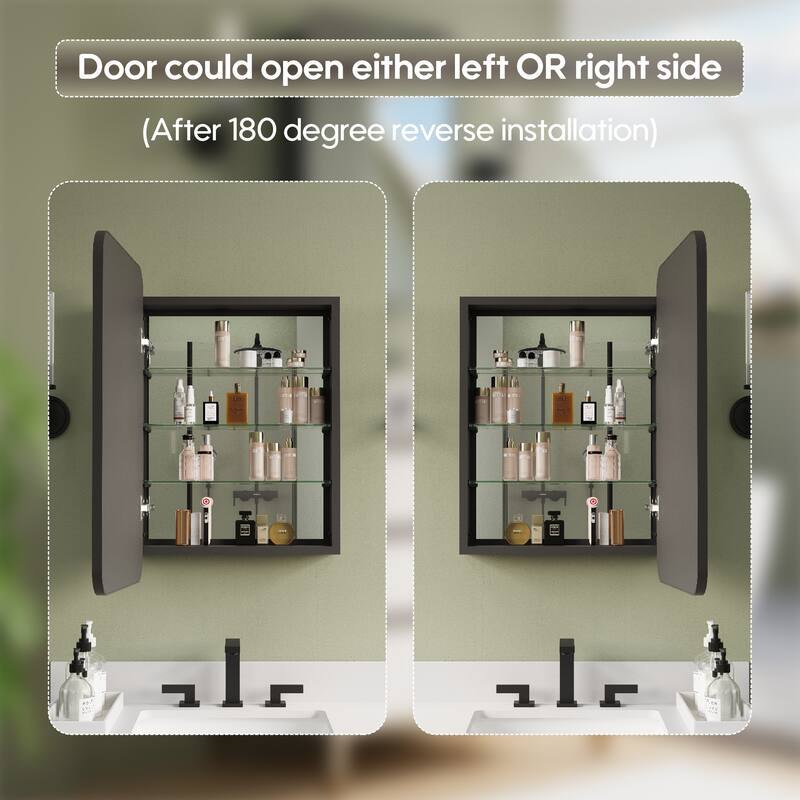 Recessed or Surface Wall Mount Bathroom Mirror Medicine Cabinet With Adjustable Glass Shelves