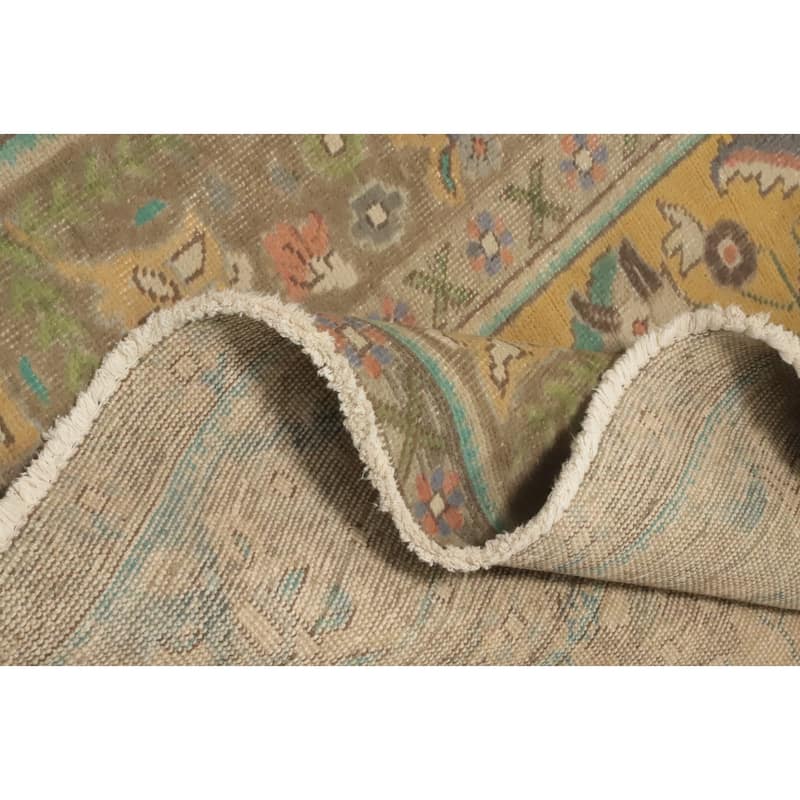 Hand Knotted Oriental 100% Wool Carpet Traditional Floral Yellow & Gold Tabriz Area Rug - 9' 2'' X 6' 8''