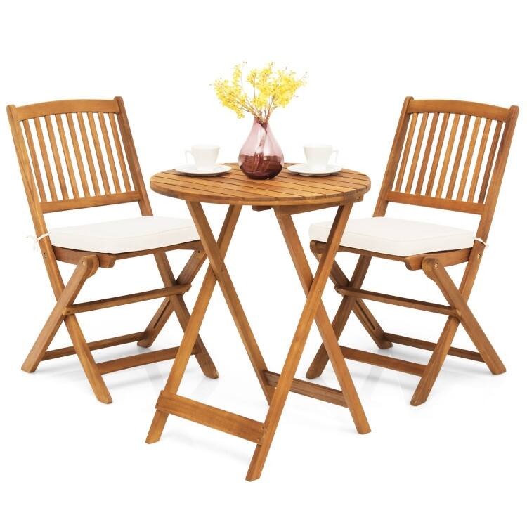3 Pieces Patio Folding Bistro Set with Padded Cushion and Round Coffee Table - 23.5" x 23.5" x 29.5" (L x W x H)