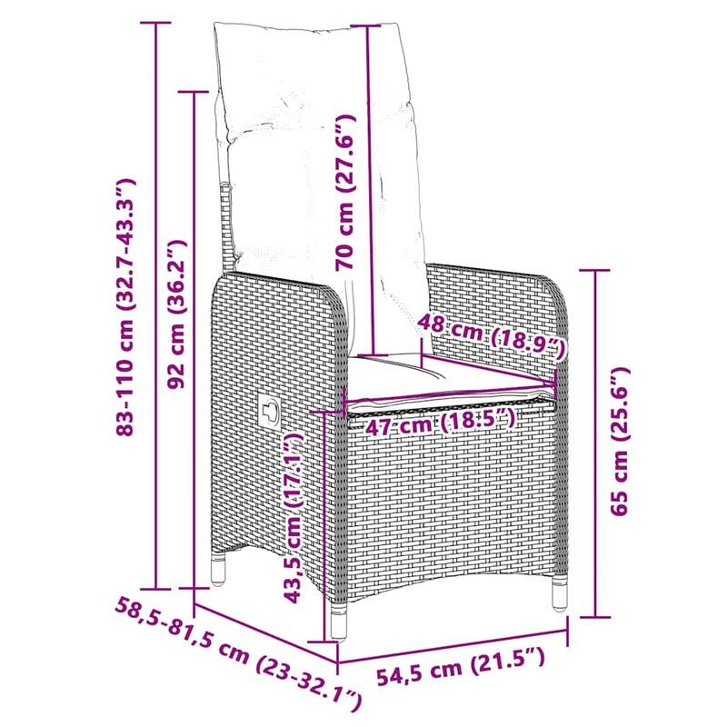 vidaXL Bistro Set Grey PE Rattan, Steel Frame, Acacia Wood 6-Seater - 21.5 x 23.0 x 36.2 in
