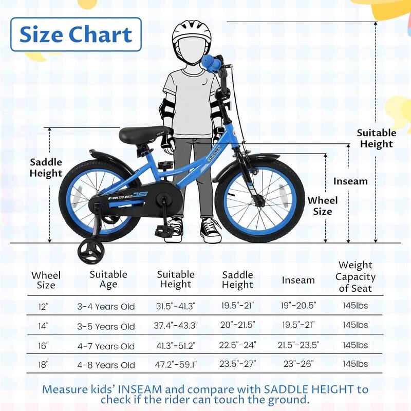 Costway 14" Kids Bike with Removable Training Wheels Adjustable Seat & - See Details