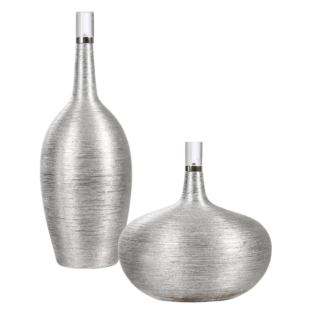 Uttermost Gatsby Silver Ribbed Bottles (Set of 2)