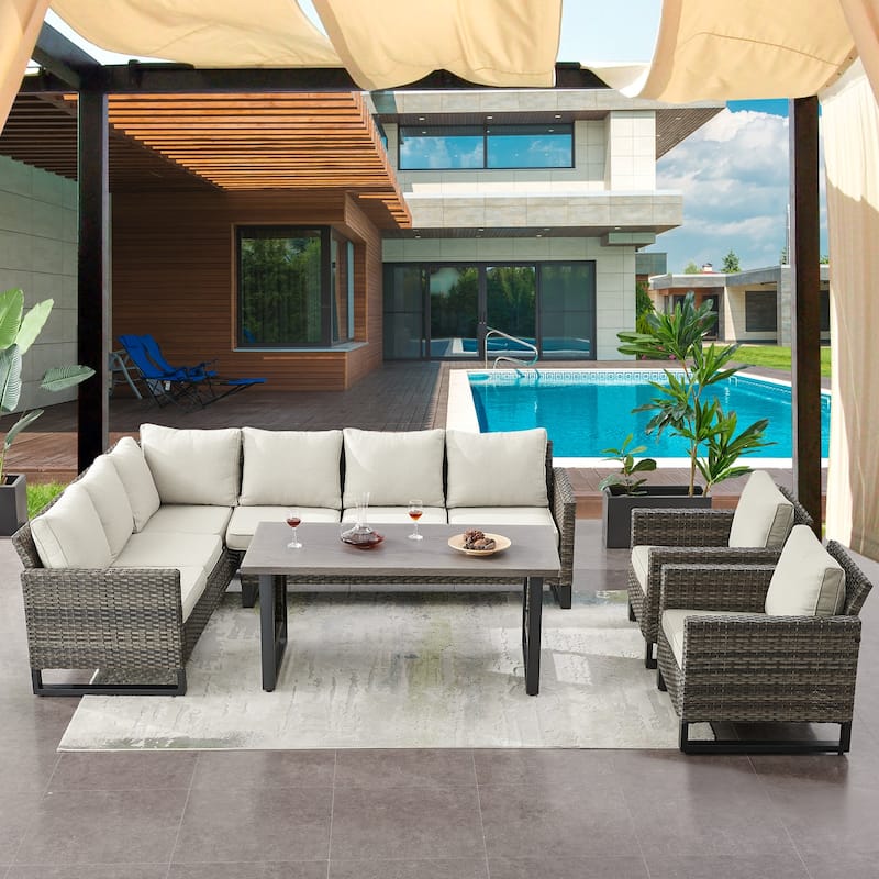 Outdoor Chairs with Sectional Sofa Table - Beige - Beige