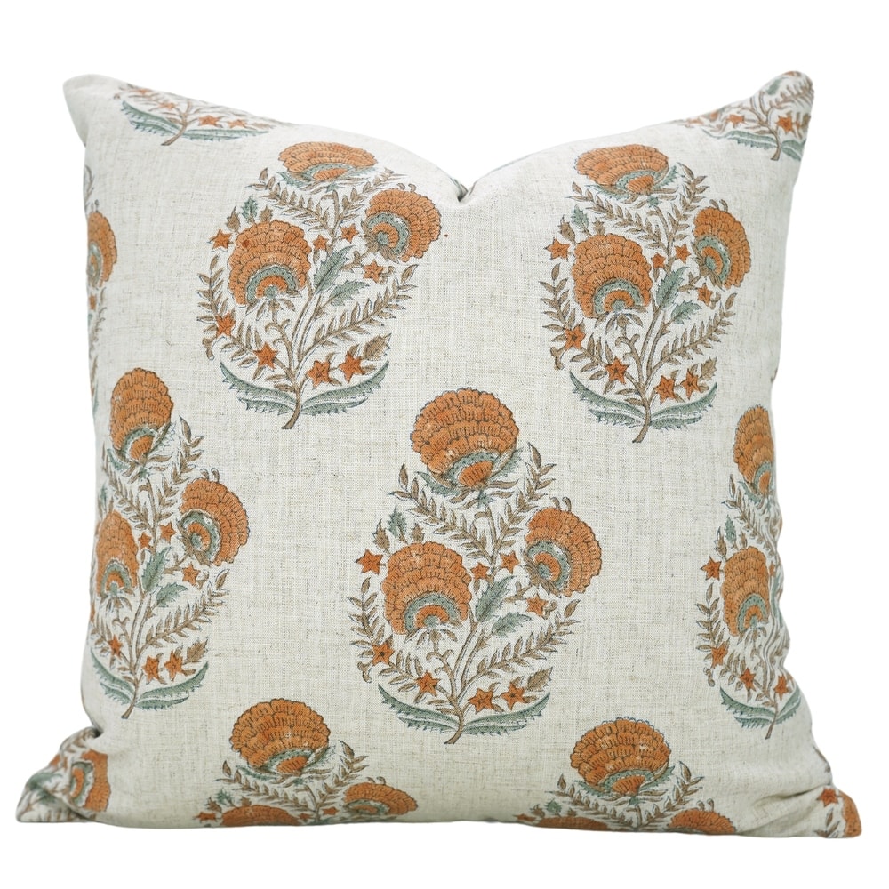 Fabdivine Soft Pillow Cover Shape Floral Block Print for Hotel Couch Spring Guest Room Blue Farmhouse, Mohini