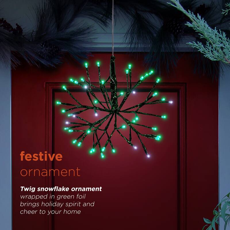 Alpine Corporation 10"H Indoor Christmas Snowflake Ornament with LED Lights