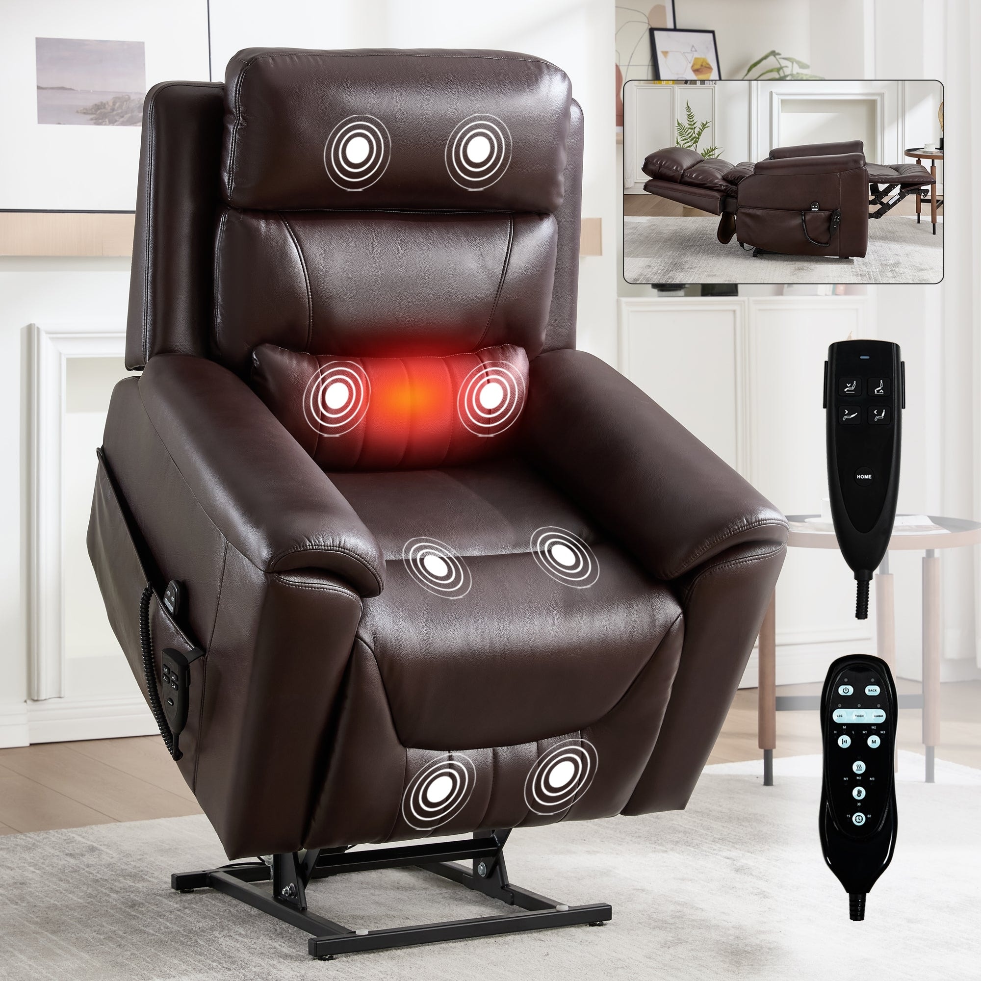 Dual Motor Infinite Position Up to 350 LBS Power Lift Recliner Chair, with 8-Point Vibration Massage and Lumbar Heating