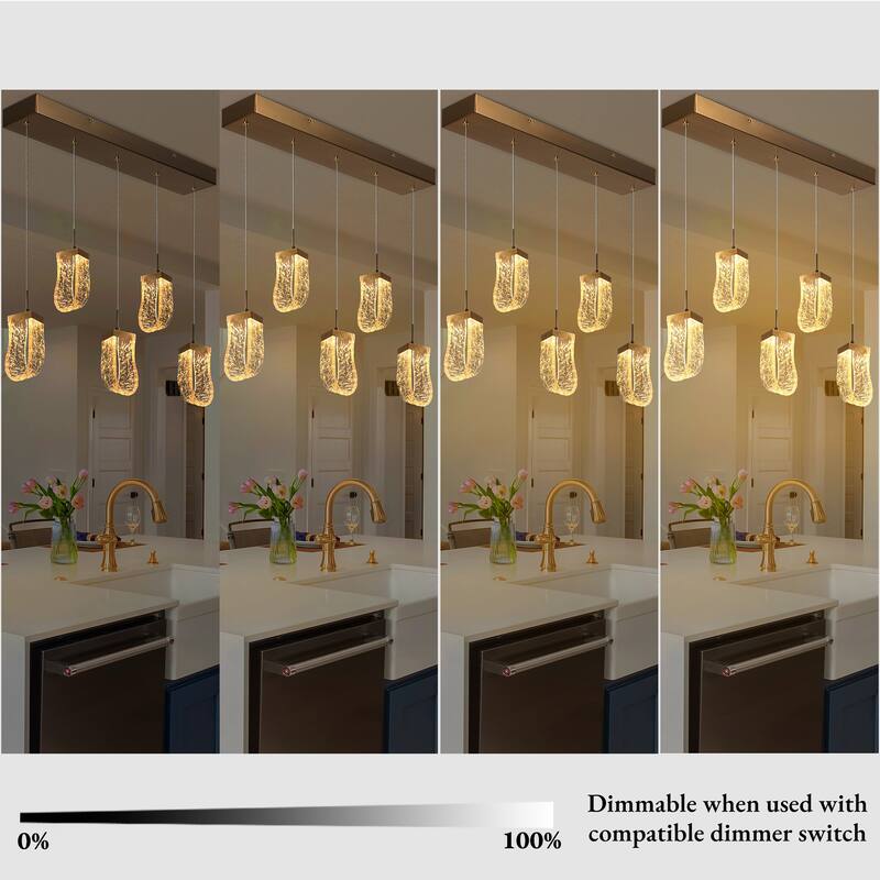 Modern Gold LED 5-Light Island Chandelier Kitchen Island Pendant Light