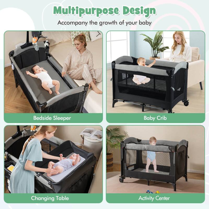 Honeyjoy 5-in-1 Baby Crib with Adjustable Height Soft Mattress - See Details