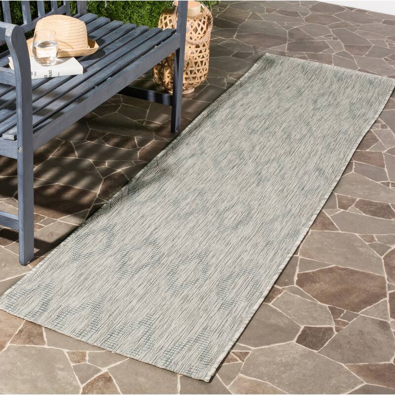 SAFAVIEH Courtyard Marolyn Indoor/ Outdoor Waterproof Patio Backyard Rug - 2'3" x 8' Runner - Grey/Grey