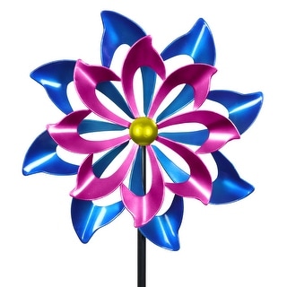 Exhart Double Metal Pinwheel Garden Kinetic Spinner Stake in Blue and ...