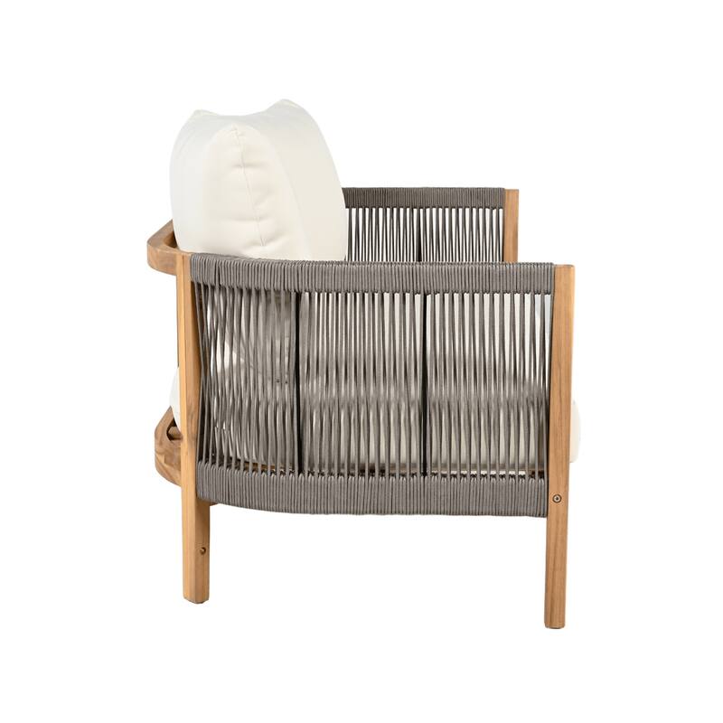 Christopher Knight Home - Rowan 2-Piece Outdoor Acacia Wood Loveseat Set with Woven Rope Accents & Coffee Table