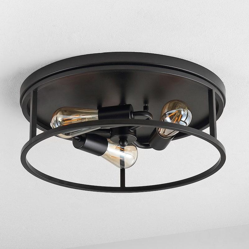 SAFAVIEH Lighting Fidalma 16" Modern& Contemporary Flush Mount (3-Bulb) - 16" W x 16" D x 5" H - Black - 16Wx16Dx5H