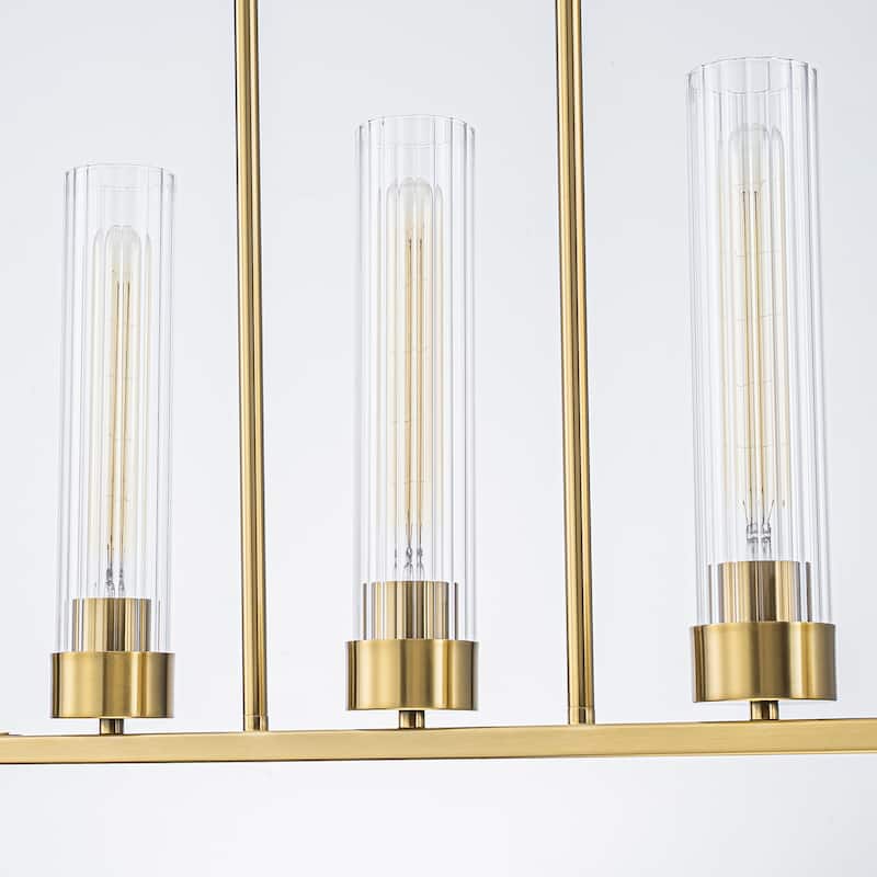 Modern 7-Light Linear Pendant Light with Clear Ribbed Glass