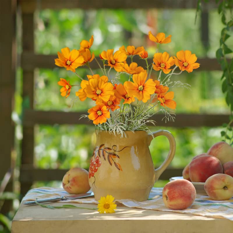 Orange Silk Decorative Artificial Cosmos Faux Flowers