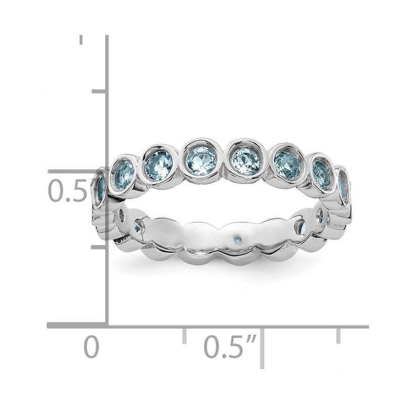 Curata 925 Sterling Silver Bezel Polished Patterned Stackable Expressions Aquamarine Ring