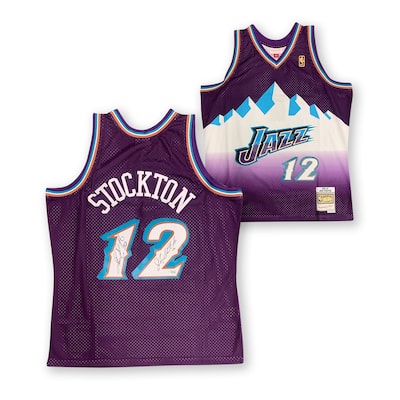 John Stockton and Karl Malone Autographed Utah Jazz Signed Mitchell and Ness Swingman Basketball Jersey Beckett Beckett COA A