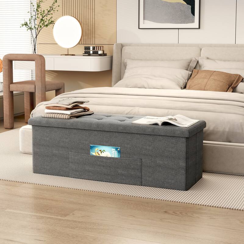 Gymax 43'' Folding Storage Ottoman Bench w/ Removable Divider & Side