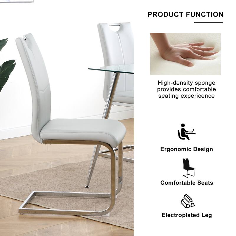 Modern Set of 2 Dining Chairs with Leather Cushioned Seat, Chrome Metal Legs, for Dining Room, Living Room, and Bedroom