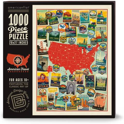 Americanflat 1000 Piece USA Map Puzzle, 20x27 Inches, American Travel Art by Anderson Design Group