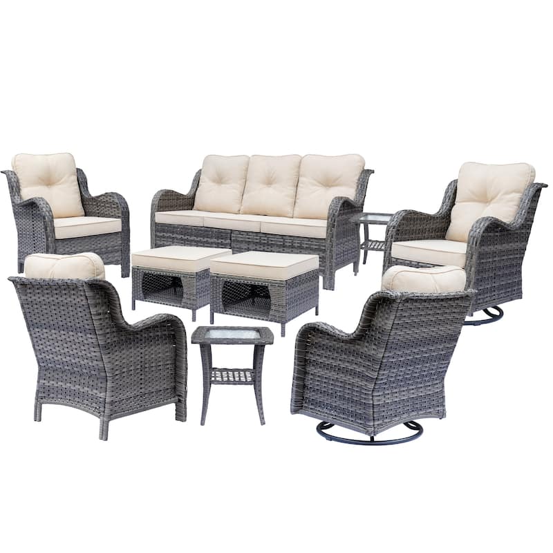 Outdoor Patio Wicker Furniture Swivel Rocker Chairs Set with Cushions