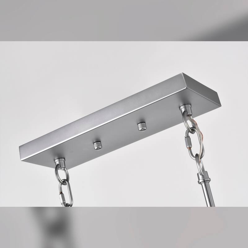 Wood and Metal 6-light Linear Chandelier with Seeded Glass Shades Silver / Black