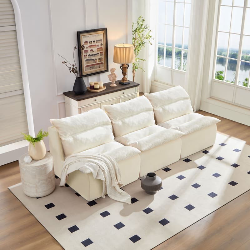94.47" 3-Seat Modular Compressed Sectional Chair Sofa With Backrest - White