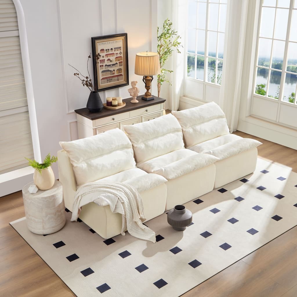 94.47" 3-Seat Modular Compressed Sectional Chair Sofa With Backrest