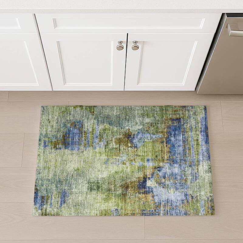 Machine Washable Indoor/ Outdoor Abstact Contemporary Chantille Rug