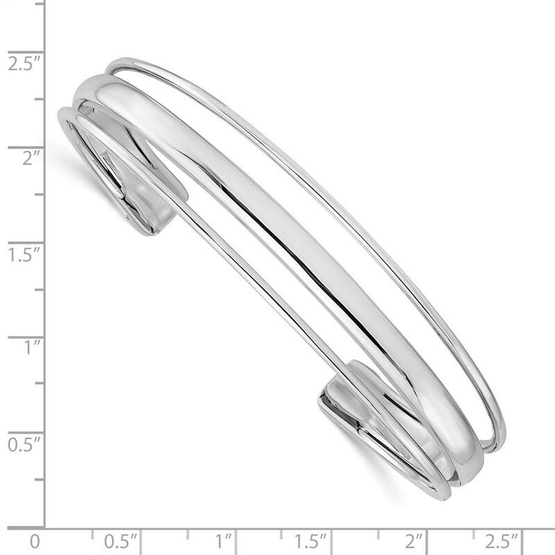 Curata 925 Sterling Silver Three Row Polished Adjustable Cuff Bangle Bracelet