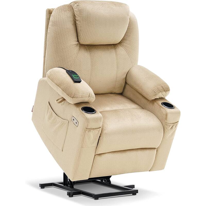 MCombo Small Power Lift Recliner Chair Sofa with Massage and Heat, 3 Positions and USB Ports Extended Footrest, Fabric 7141 - Beige