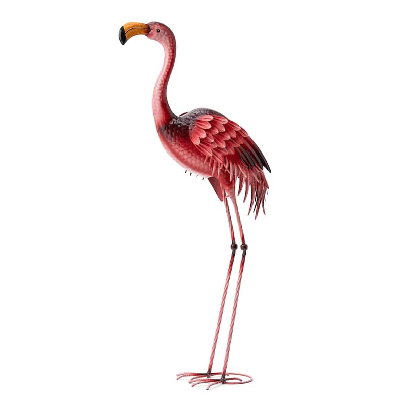 Glitzhome Metal Standing Crane Flamingo Garden Statue with Stakes Yard Art Sculpture Porch Decor