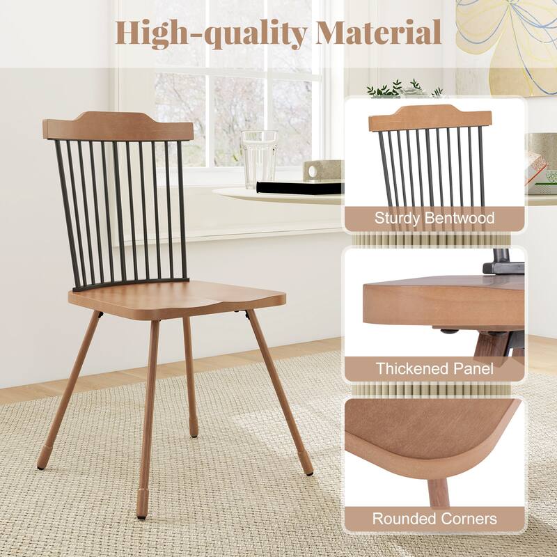 Gymax Windsor Chair Set of 4 Metal Legs Supported Dining Chair