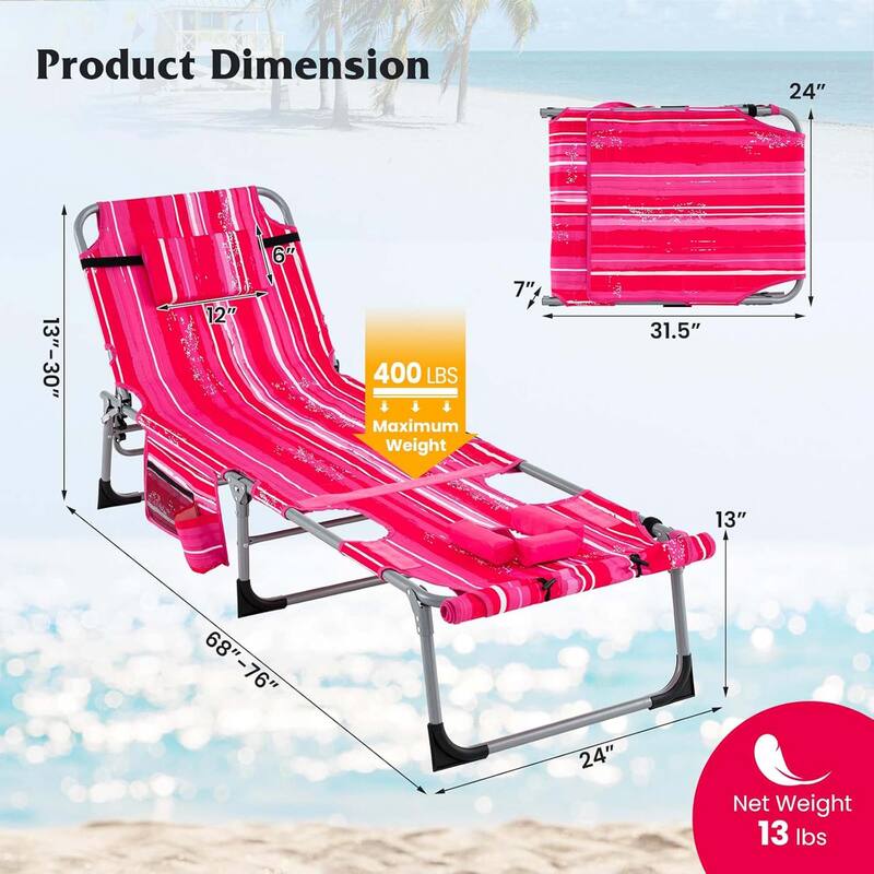 2 PCS Folding Tanning Chair Sunbathing Lounge Chair w/ Face Arm Hole