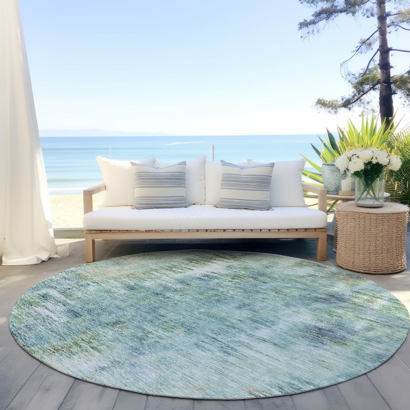 Machine Washable Indoor/ Outdoor Chantille Solid Abstract Rug - Teal - 8' x 8'