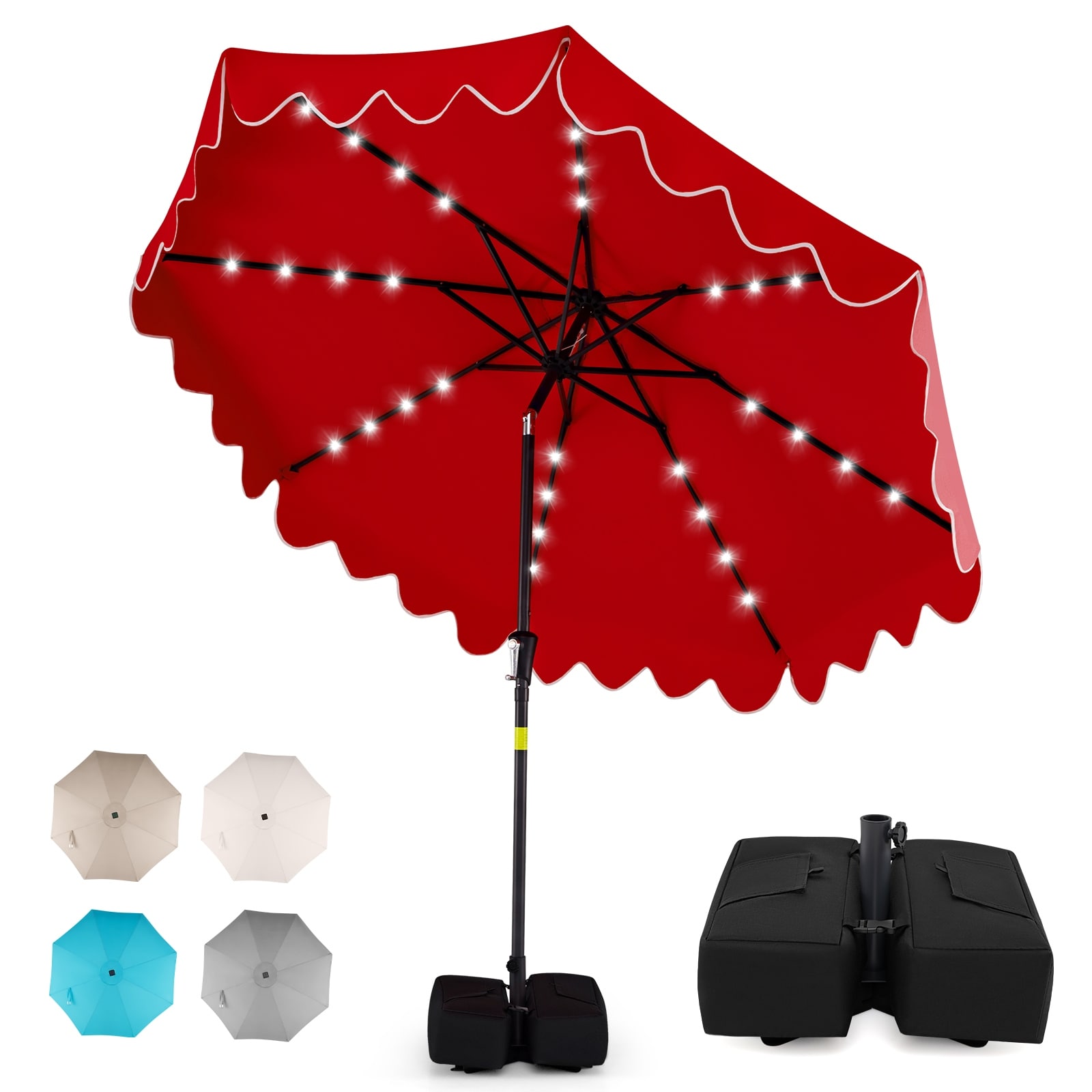 9 ft patio umbrella solar led Garvee 9FT with 32 Lights, Tilt & Crank Outdoor Market Umbrella, UV & Water Resistant, 8 Ribs Sunshade for Garden, Deck, Pool ft umbrella with LED lighting will keep you well lohasco 9 ft. Solar LED