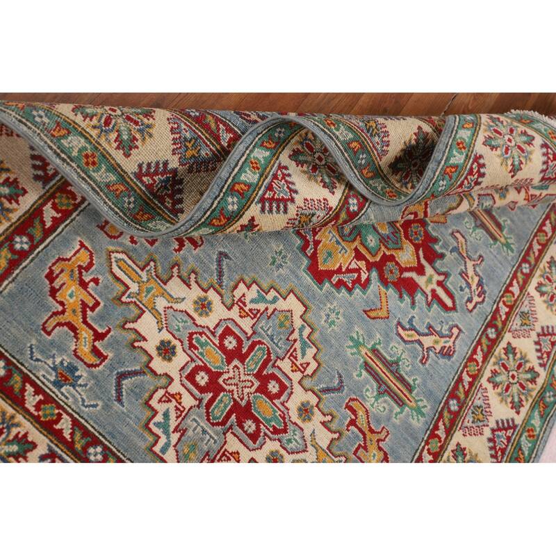 Light Blue Oriental Kazak Area Rug Hand-Knotted Wool Carpet - 4'0" x 6'0"