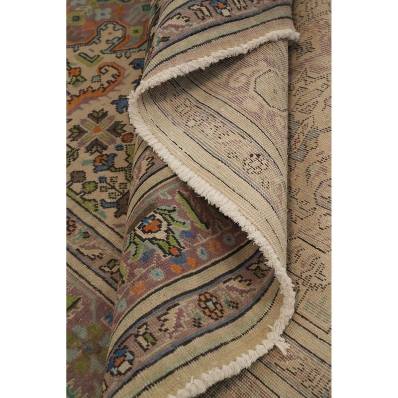 Hand Knotted Oriental 100% Wool Carpet Traditional Floral Beige & Ivories Tabriz Area Rug - 9' 6'' X 6' 5''