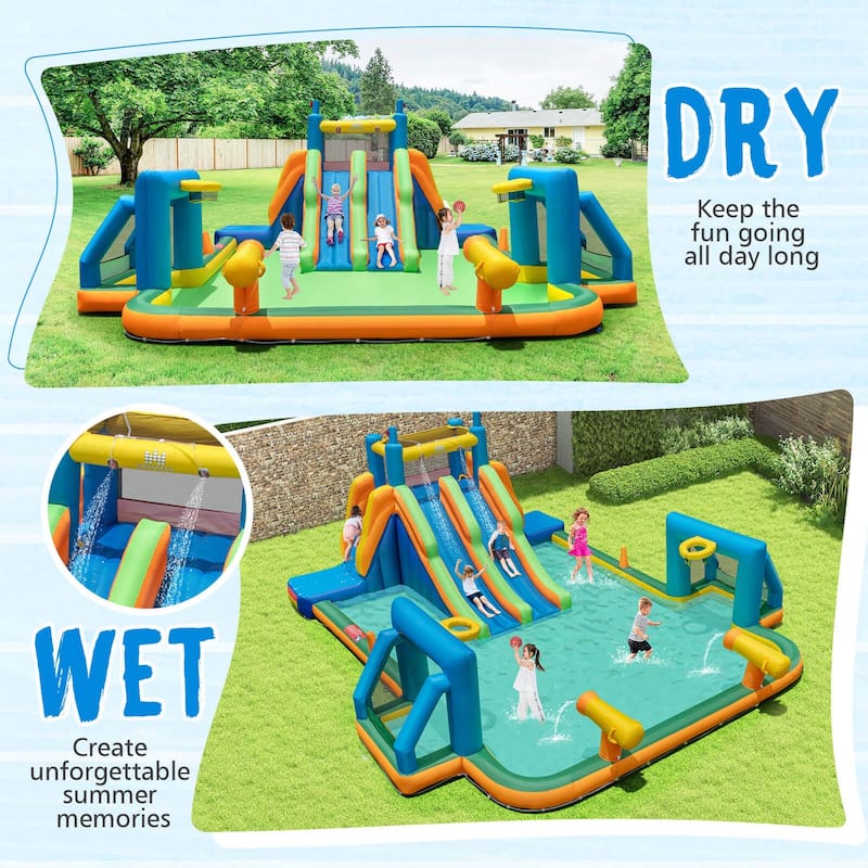 Costway Inflatable Water Slide with 2 Long Slides Pool Climbing Walls - Multicolor