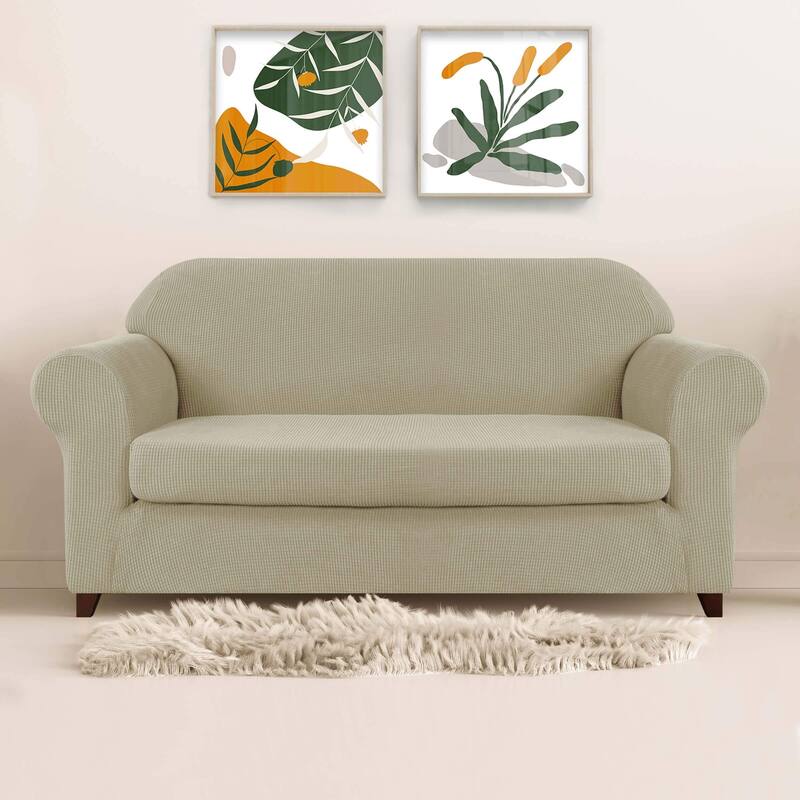 Subrtex 2 Piece Loveseat Slipcover Stretch Spandex Furniture Protector - Sand