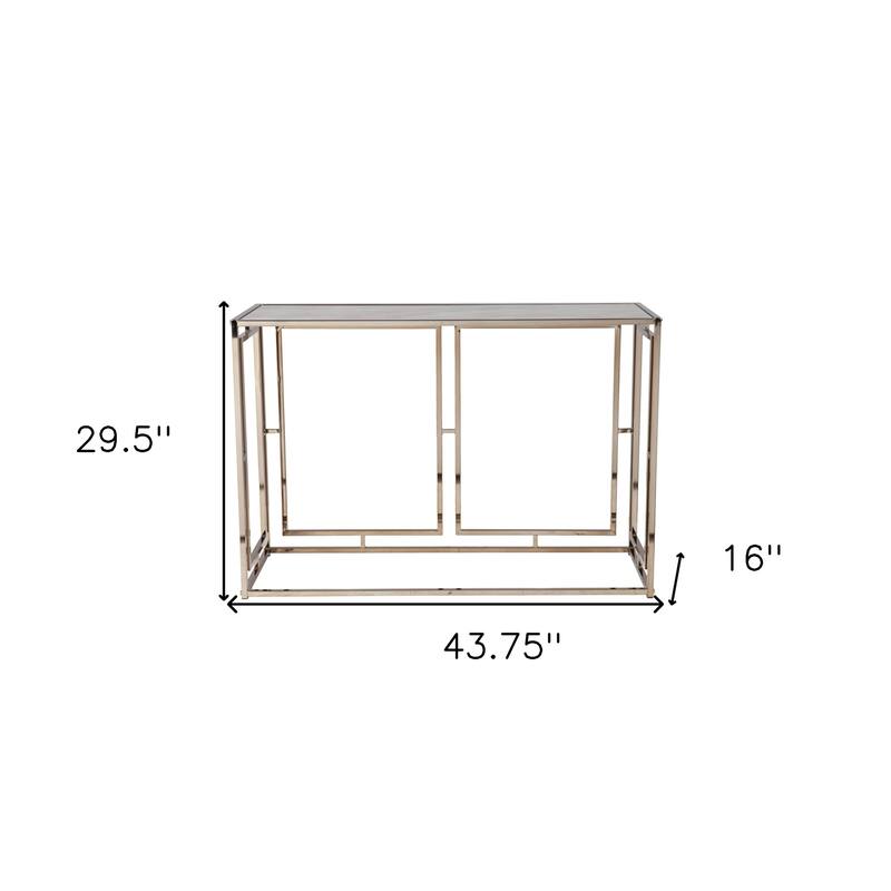 Champagne Faux Marble Console Table Gold Metal Frame and Rectangular - 43.75" L x 16" W x 29.5" H